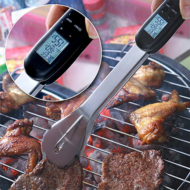 Hétvégi dizájn grill csipesz húsfogó BBQ hőmérő