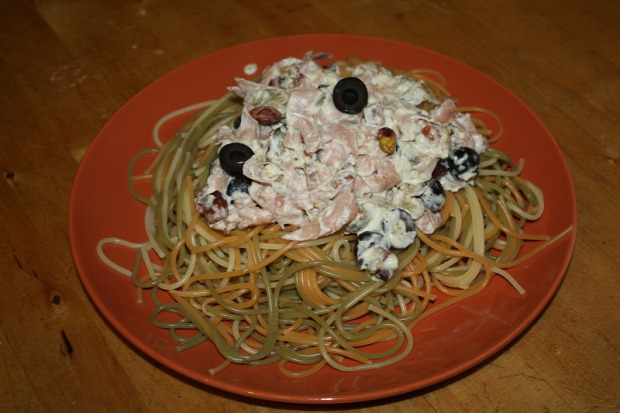 recept főétel melegétel tészta spagetti mortadella padlizsán