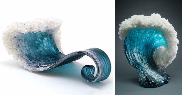 A világ érdekes szobrász üveg tenger hullám szobor váza