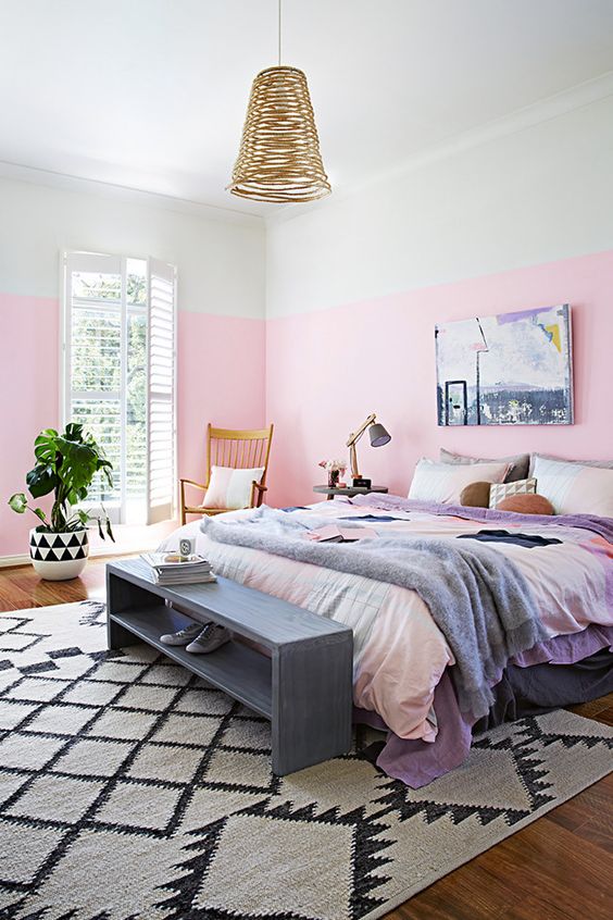 shabby chic romantikus stílus pink pasztell rózsaszín virtuális paletta színes falak hálószoba
