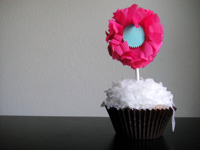 Crepe Paper Flower Cupcake Topper