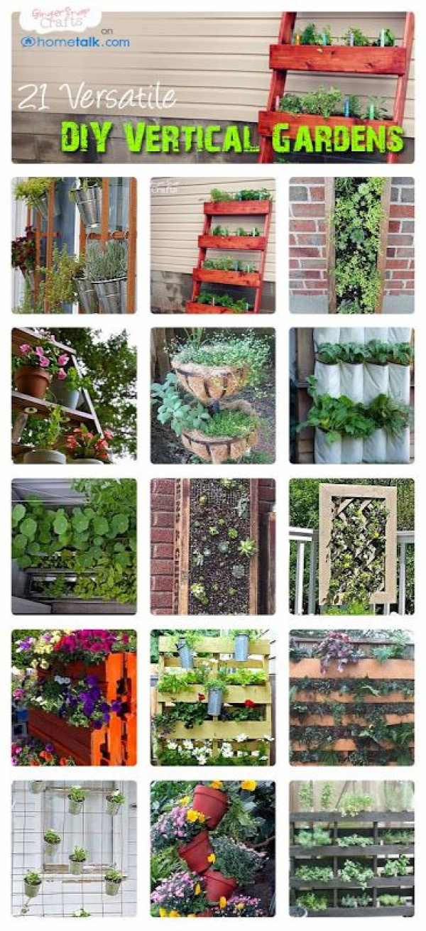21 DIY Versatile Vertical Gardens | by 'Ginger Snap Crafts' blog! If our life ever progresses...and we can get a yard....or something.