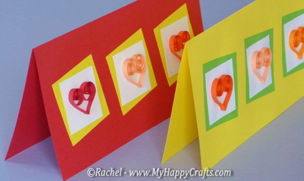 cards with hearts made with quilling technique