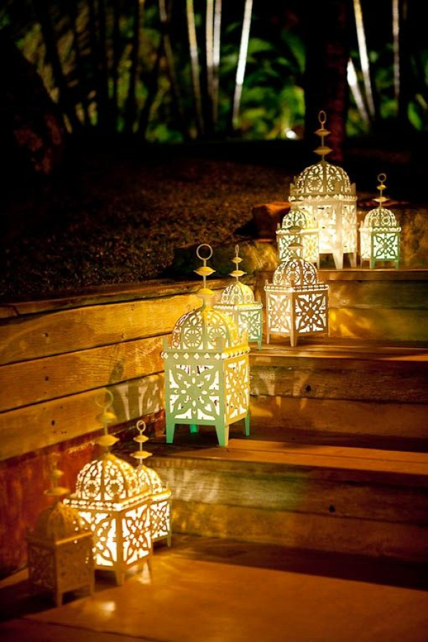 A cute set of simple Moroccan lanterns used outdoors in a garden. #Moroccan #Lanterns. www.mycraftwork.com/