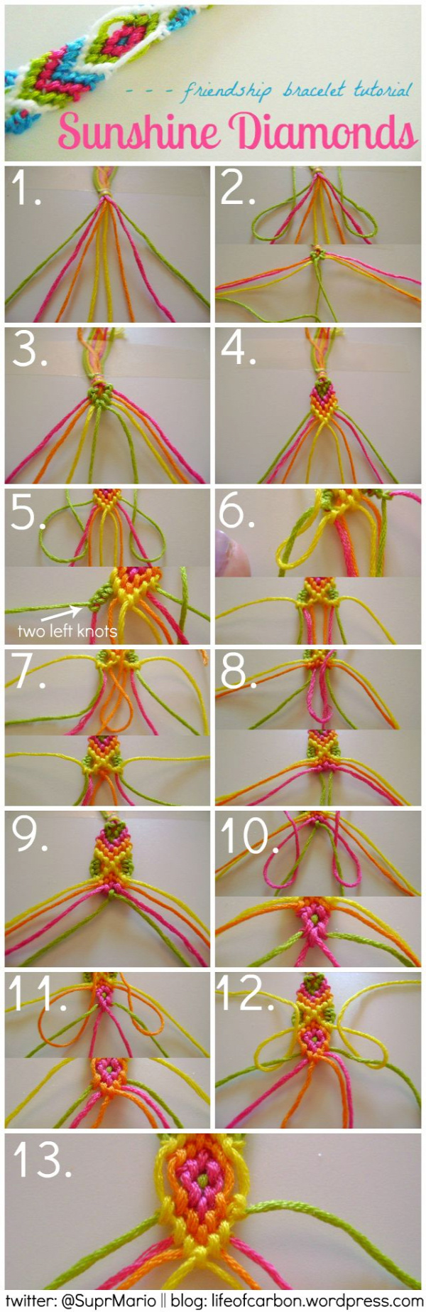 Sunshine Diamonds Friendship Bracelet Tutorial (Not that I have the skill for this, but maybe one day I'll get crazy super powers or something and be able to make this....)