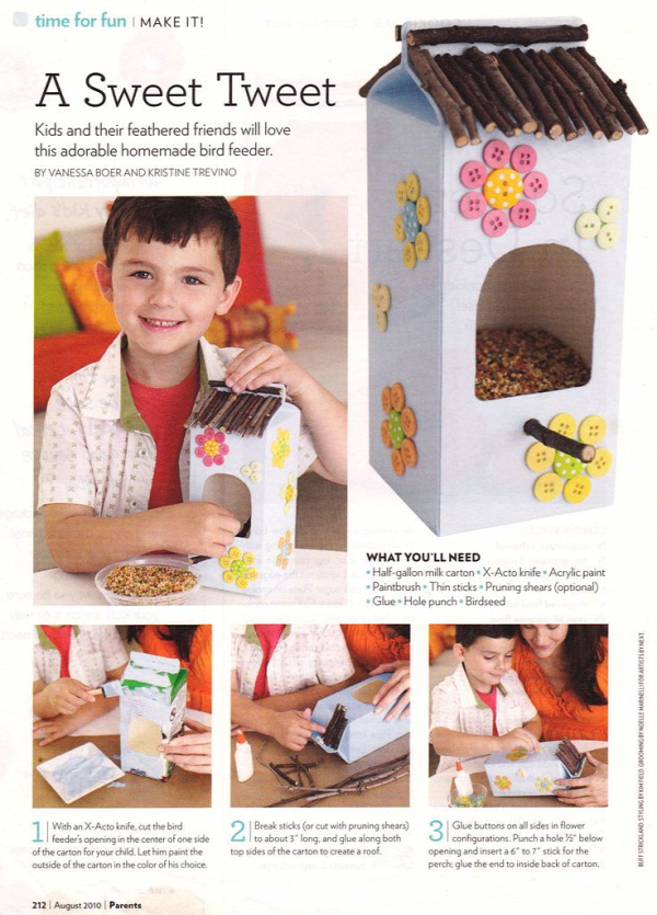 Kiddie Craft: DIY Milk Carton Bird Feeder from Parents Magazine