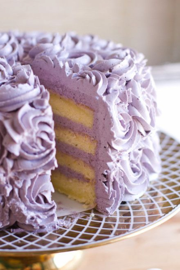 lemon layer cake with blueberry lavender buttercream