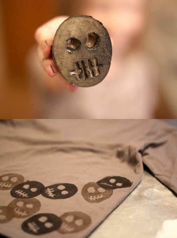 Potato Print skeleton tees. Would also be good on halloween curtains or tablecloth.
