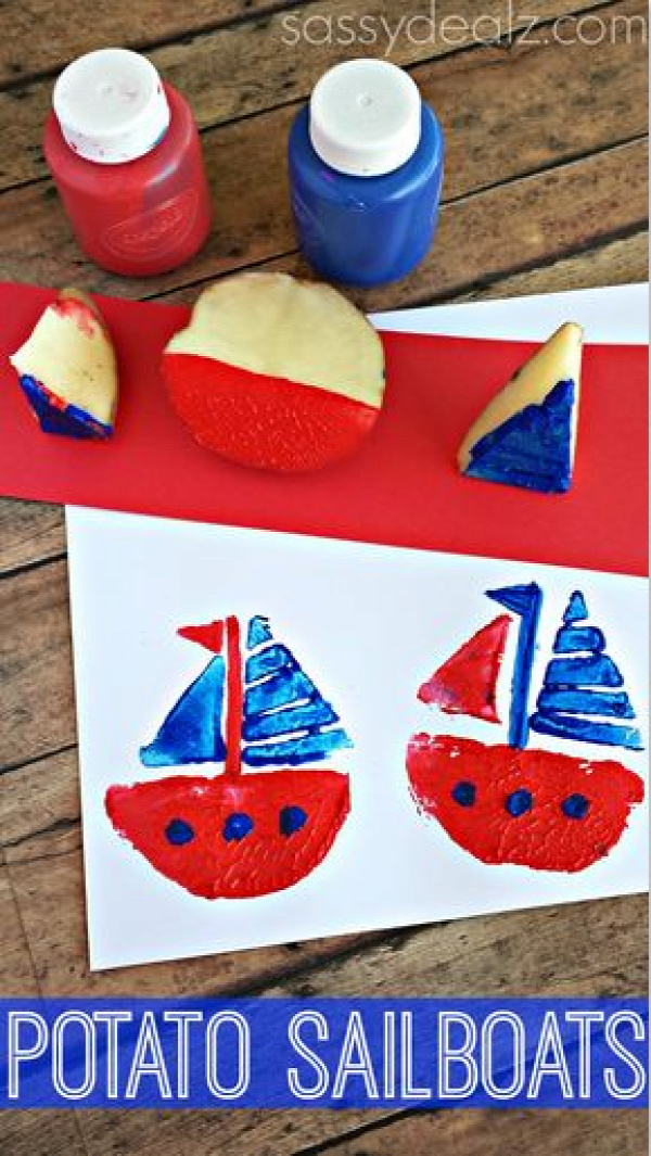 Sailboat Potato Stamping Craft for Kids #Summer art project
