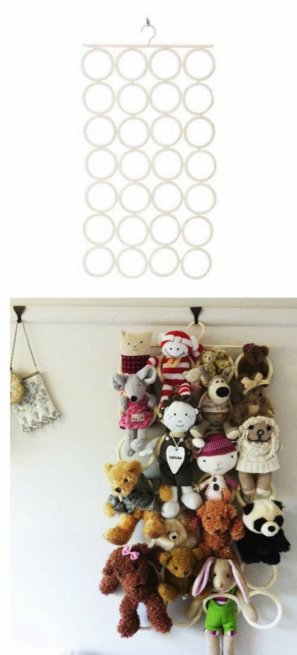 20+ Creative DIY Ways to Organize and Store Stuffed Animal Toys --&gt; Use The Ikea Komplement Multi-use Hanger to Hang Stuffed Toys