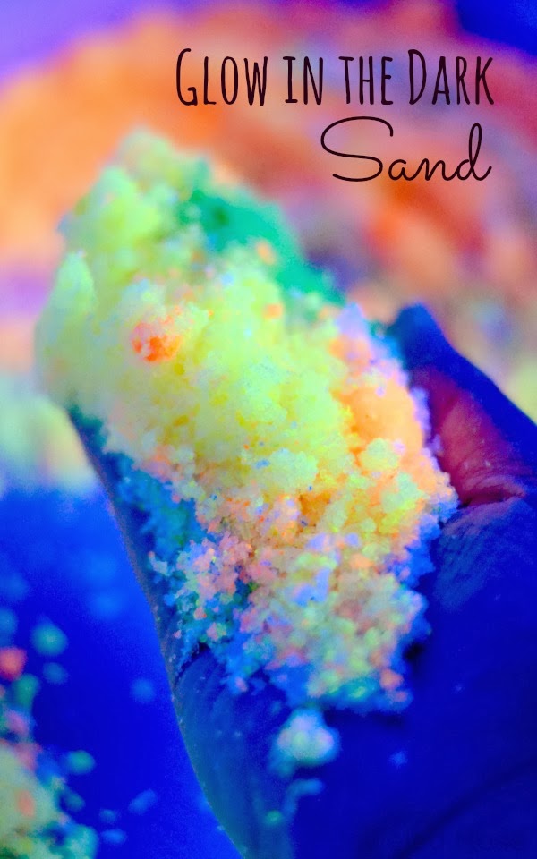 Make your own glow in the dark sand for sensory play, arts and crafts, glow in the dark sand art, magic melting sand art, and MORE!  So easy to make and so many ways to play!