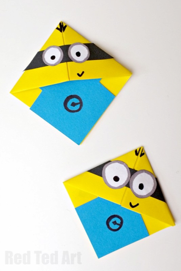 Easy & fun to make Minion Bookmarks - use basic origami skills to learn ow to make these fun minions