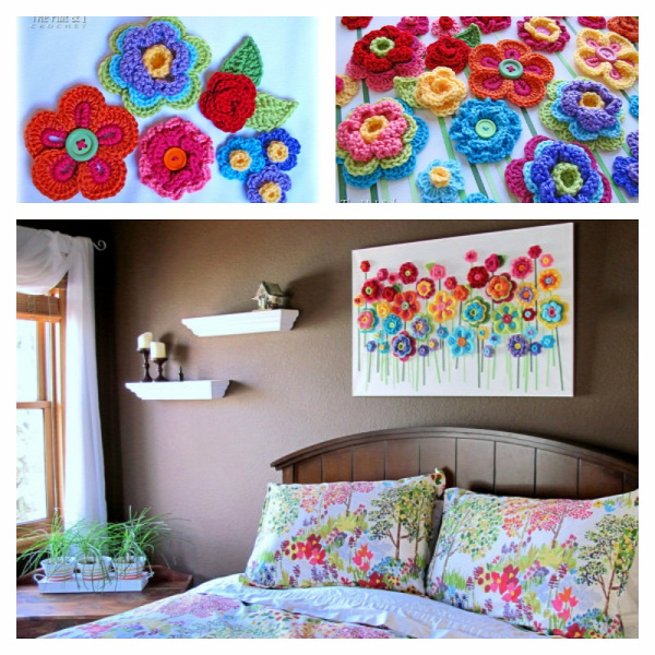 DIY Lovely Crochet Flowers Canvas with Free Pattern-2