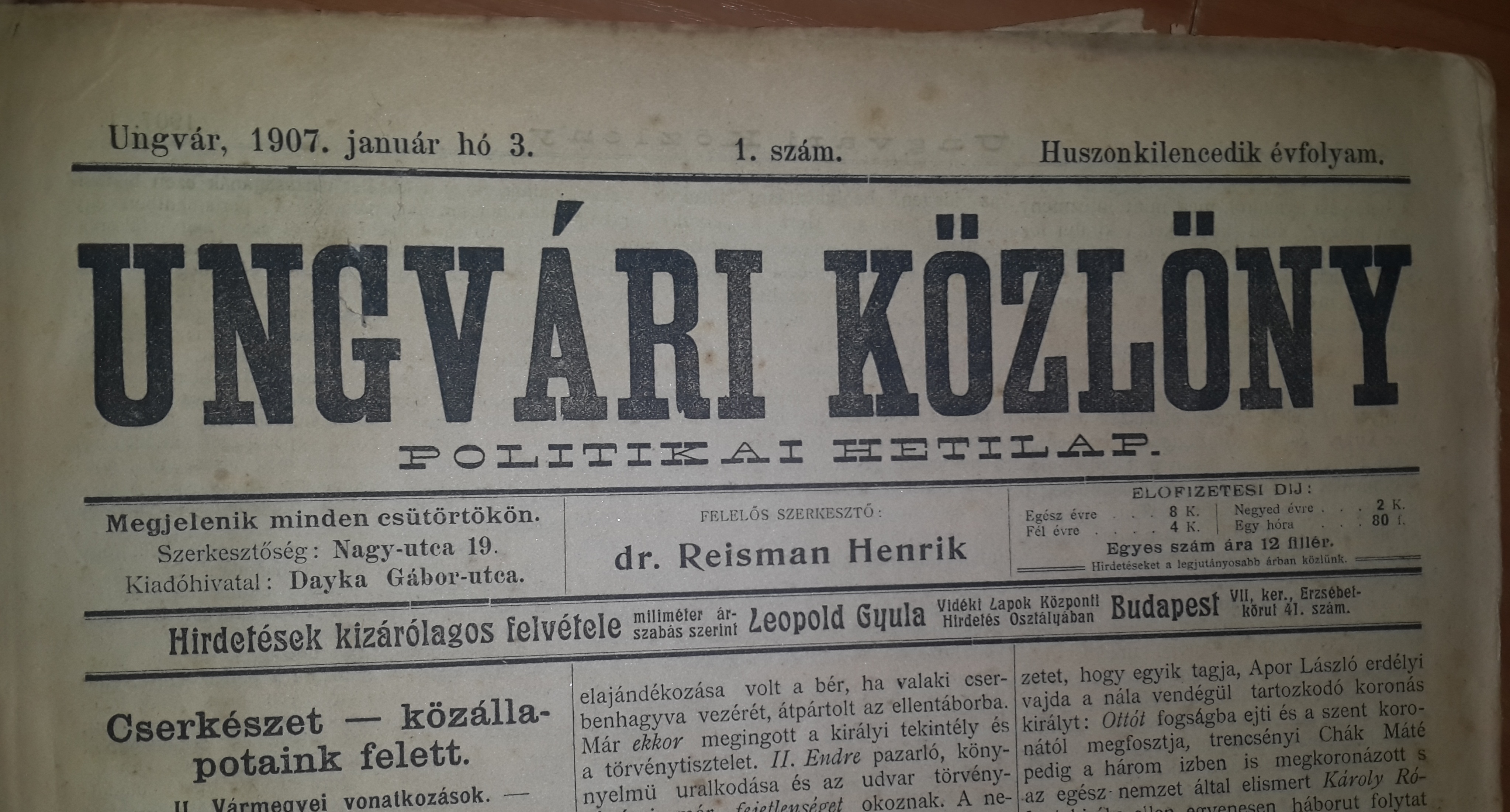 Kárpátalja Ungvár Ungvári Közlöny ungvári hírek