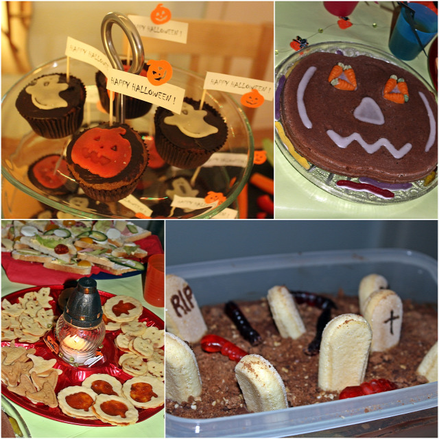 halloween vendégvárók leveles tészta pizza virsli tojás olíva bogyó saláta salsa szósz sütőtök muffin gumicukor brownie