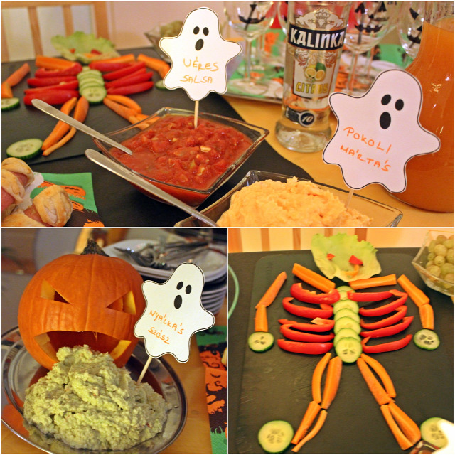 halloween vendégvárók leveles tészta pizza virsli tojás olíva bogyó saláta salsa szósz sütőtök muffin gumicukor brownie