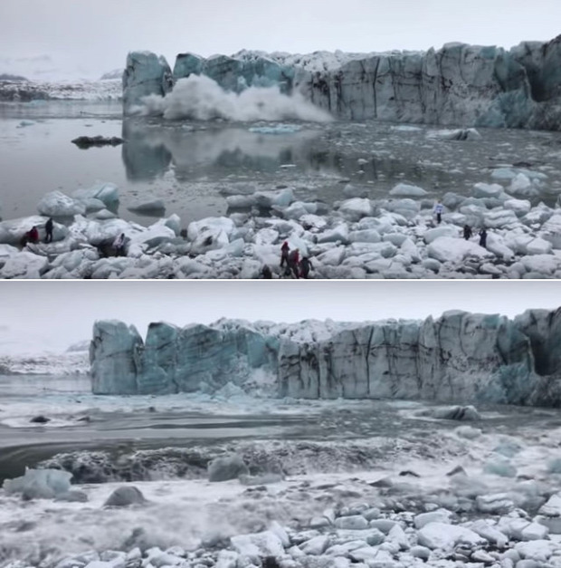 izland gleccser jég hasadás zuhan turisták
