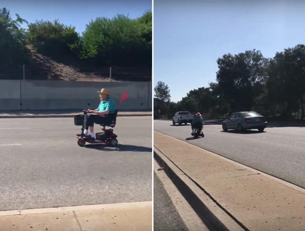 autópálya öregember nagypapa scooter roller motoros szék