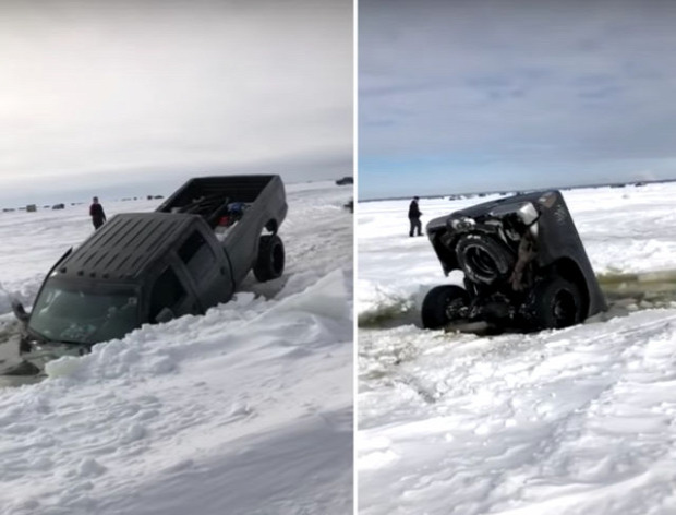 tó autó jég elsüllyed elmerül pick-up