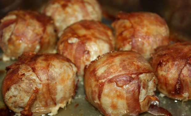 recept főétel húsétel melegétel fasírt húsgombóc bacon
