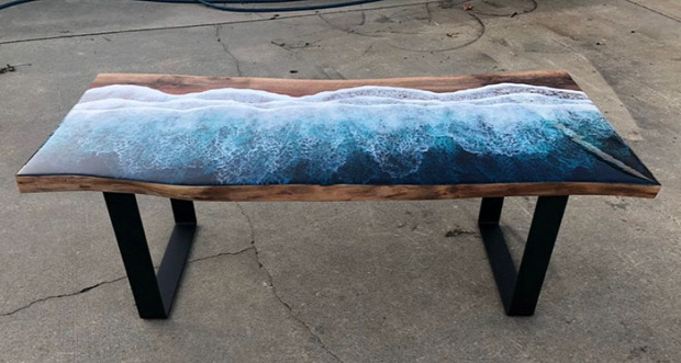asztal fa műgyanta óceán
