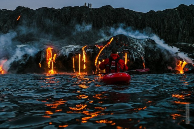 A világ érdekes Hawaii vulkán óceán Kileuea kajak