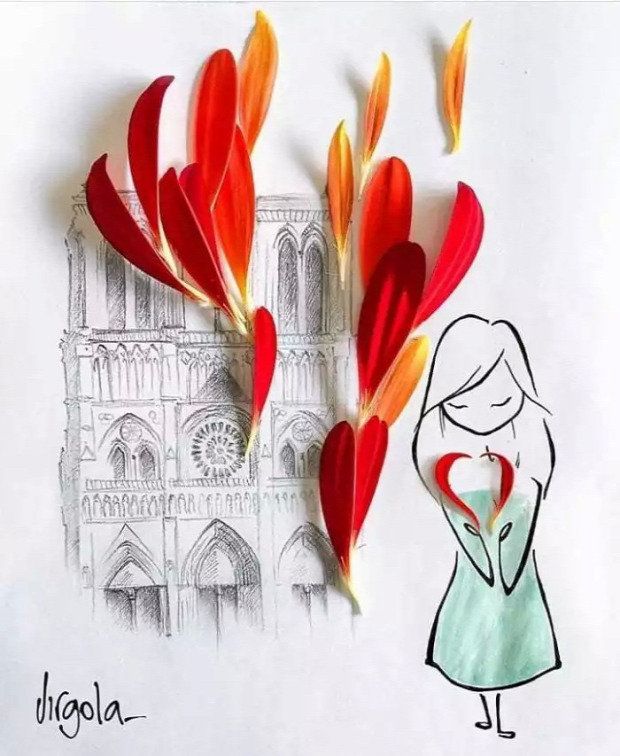 A világ érdekes művész tisztelgés tűz Notre Dame Párizs székesegyház