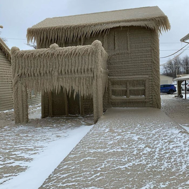 Erie-tó tél jég ház vihar
