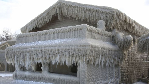 Erie-tó tél jég ház vihar