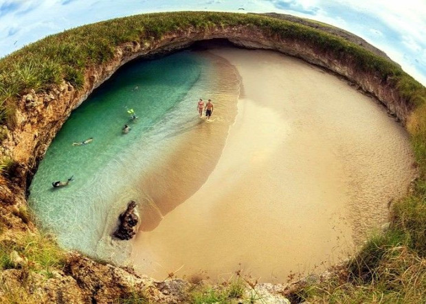 A világ érdekes  mexikó barlang strand tengerpart rejtett eldugott