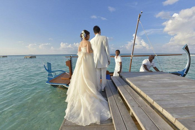 A világ érdekes esküvő terem házikó cölöp Indiai-óceán Maldív-szigetek