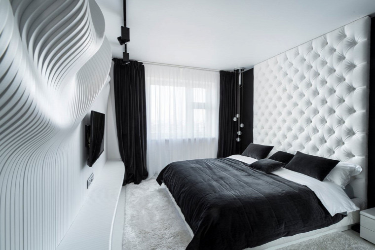 feketefehér hálószoba minimalista