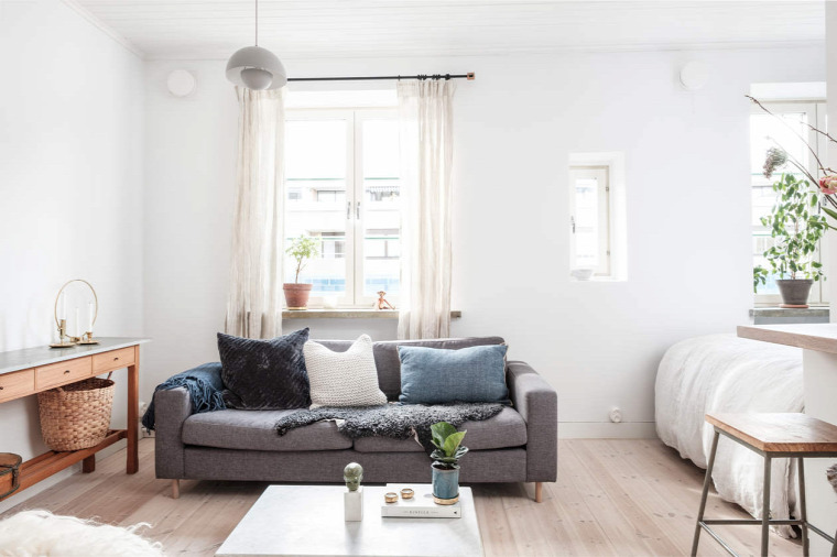 kis lakás kis terek térelválasztás skandináv stílus