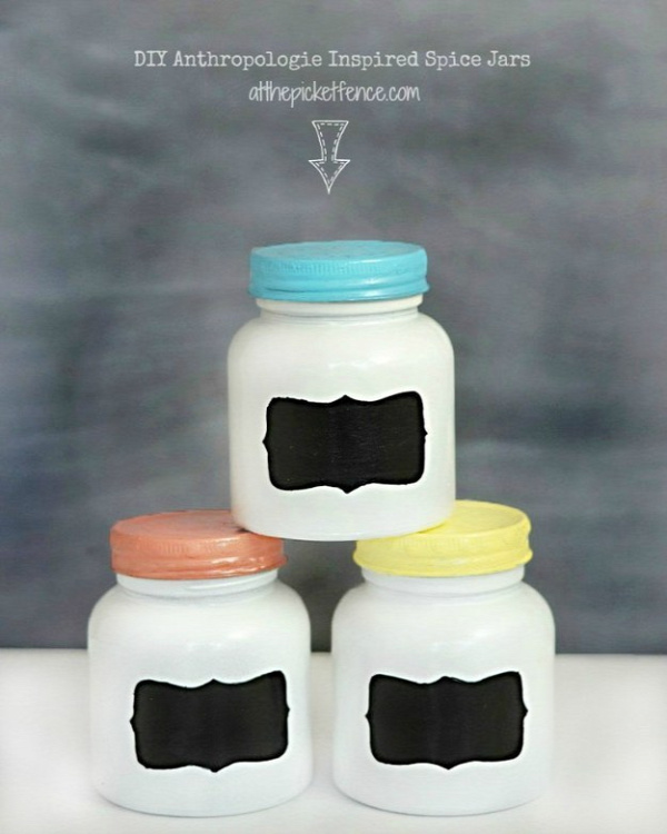 These chalkboard storage containers are made with baby food jars.