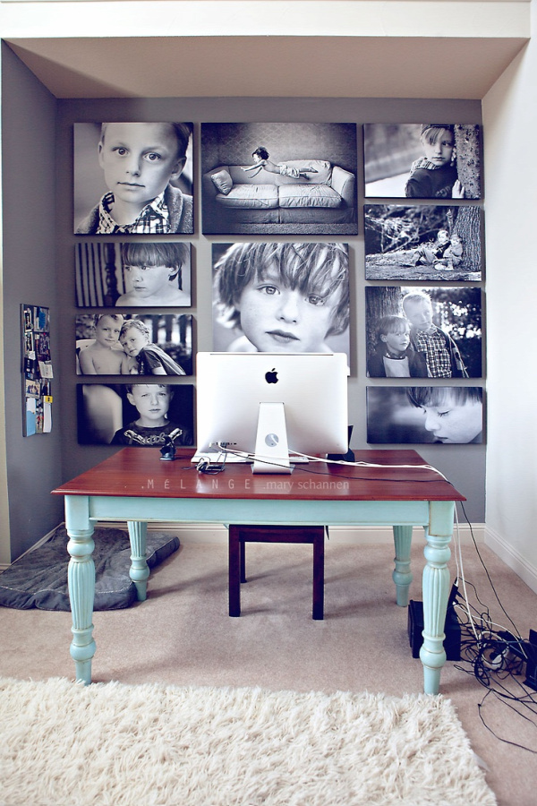 black and white family photos on the wall