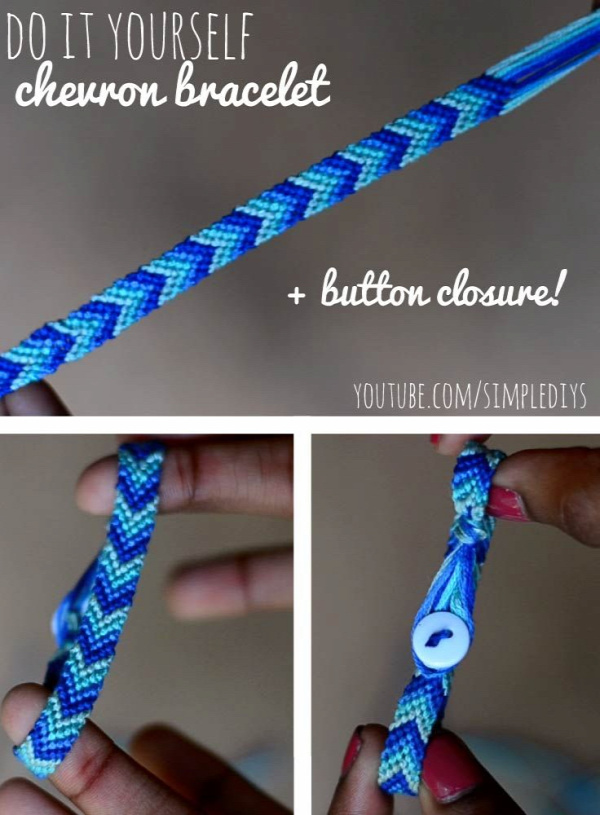 Learn how to make a chevron friendship bracelet (+ button closure for easily slipping on & off). Pin now, watch later! Super simple.