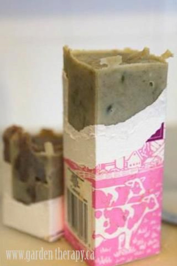 handmade soap...i like the idea of using milk cartons to make it perfectly square