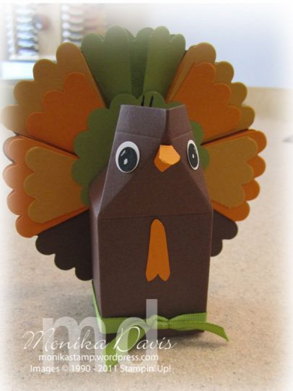 thanksgiving turkey favor. free tutorial with milk carton die by monika davis