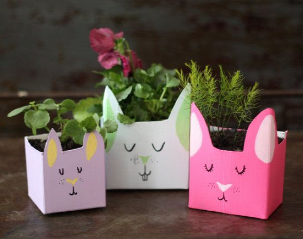How To: Bunny Planters From Recycled Milk Cartons