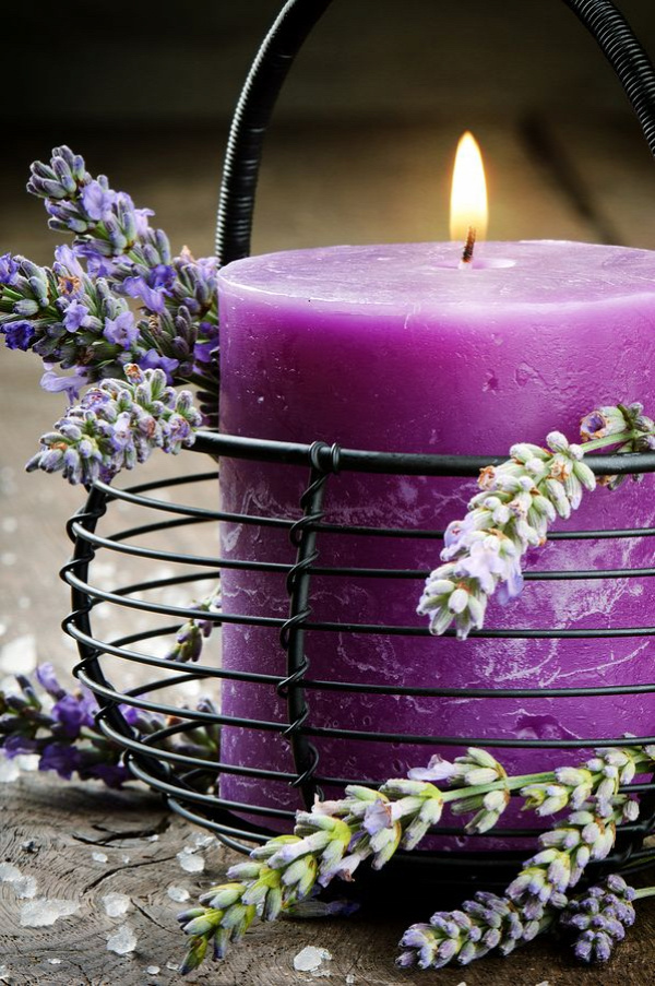 Decorating your Home with Pantone’s 2014 Color of the Year : Candle With Lavender Flowers