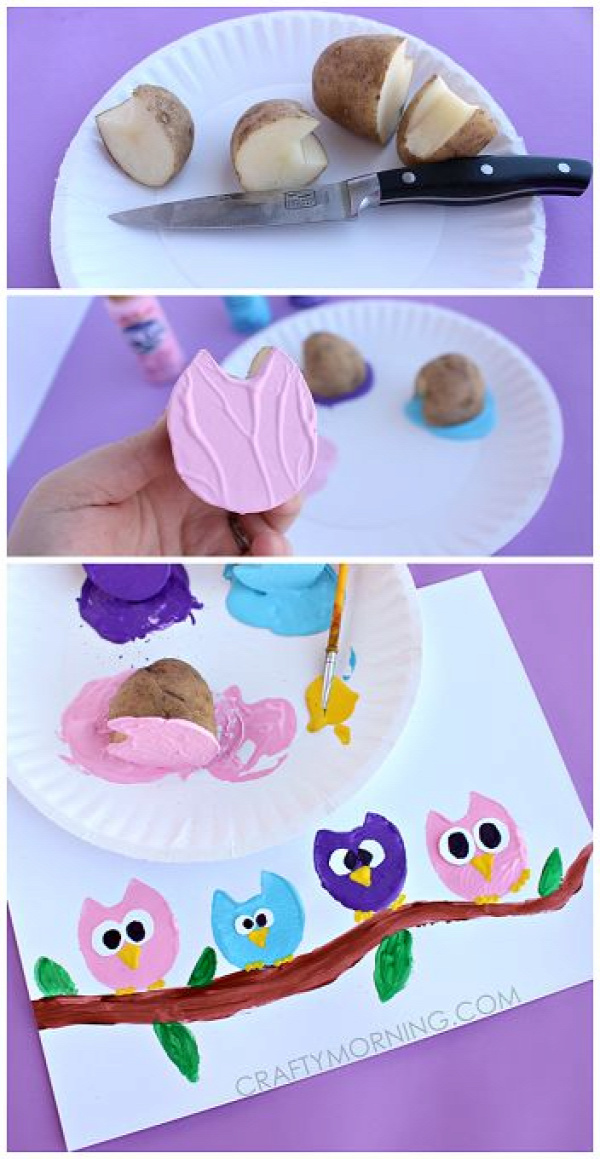 Potato Print Owl Craft for Kids - Crafty Morning