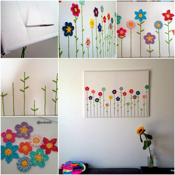 DIY Lovely Crochet Flowers Canvas with Free Pattern-1