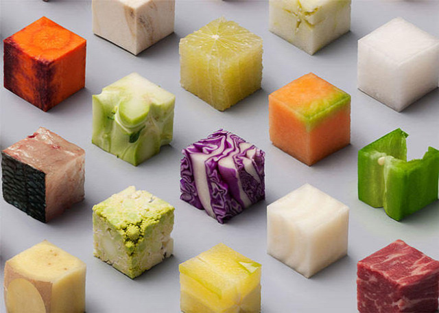 98 kinds of raw food perfectly cut into cubes for the OCD in all of us