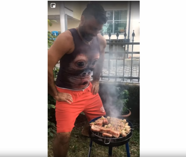 grill BBQ majom póló poén fújás