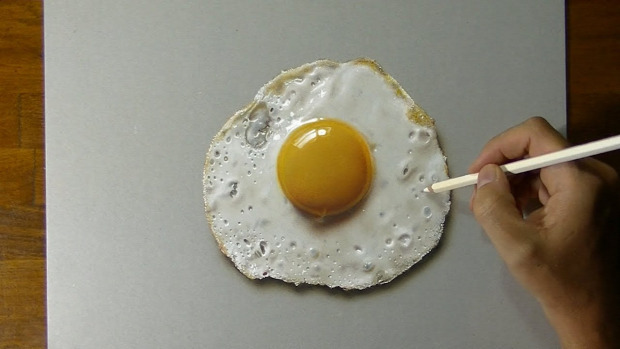 tojás tükörtojás 3D rajz festmény hiperrealisztikus